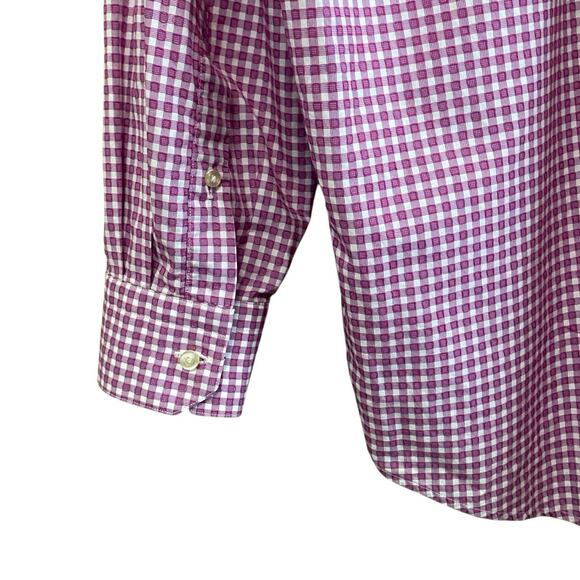 Robert Graham Mens 2XL (47/18.5) Purple White Gingham Textured Button Up Shirt - Picture 6 of 8